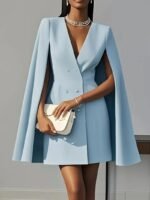 Double-Breasted Shawl Cloak Suit Dress for Women