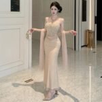 Women's Mesh Sequin Tube Top Evening Gown