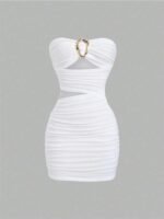 Women's Strapless Bustier Mini Dress with Metal Buckle