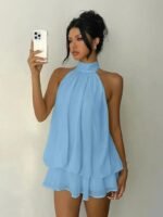 Women's Halter Neck Backless Chiffon Party Mini Dress
