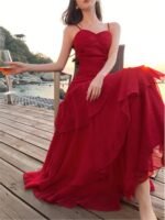 Women's Ruffle Spaghetti Strap Long Summer Party Dress