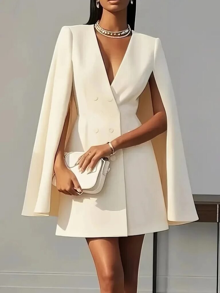 Double-Breasted Shawl Cloak Suit Dress for Women
