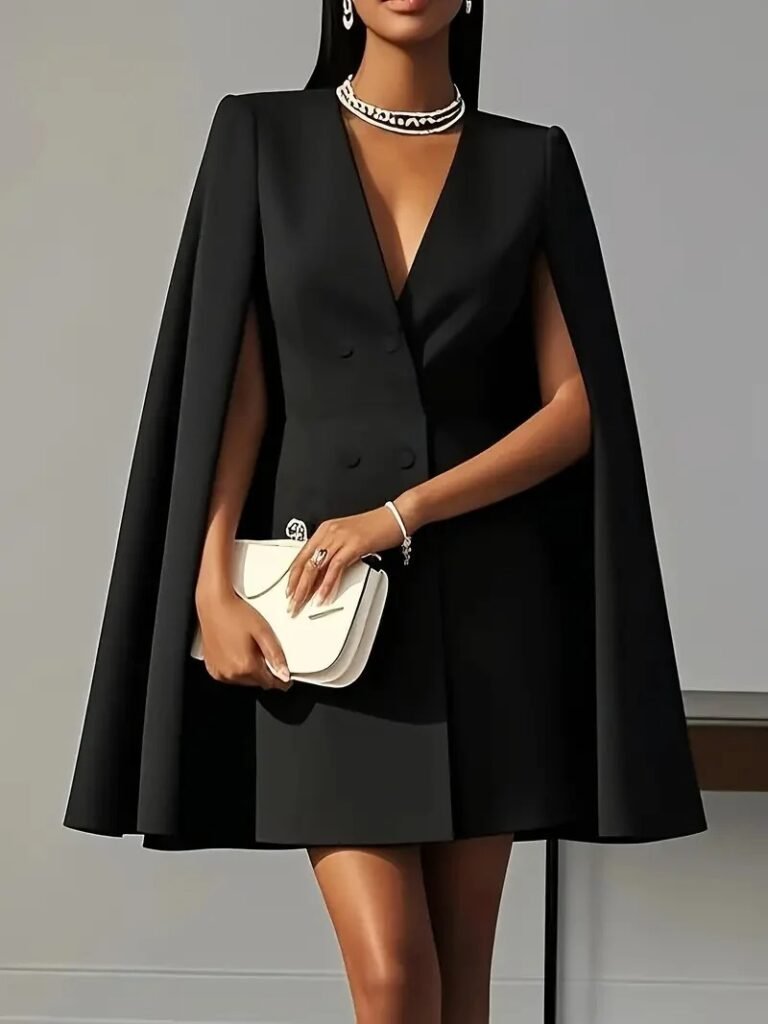 Double-Breasted Shawl Cloak Suit Dress for Women