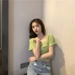 Women's Ruffle Knit Crop Top with Short Sleeves