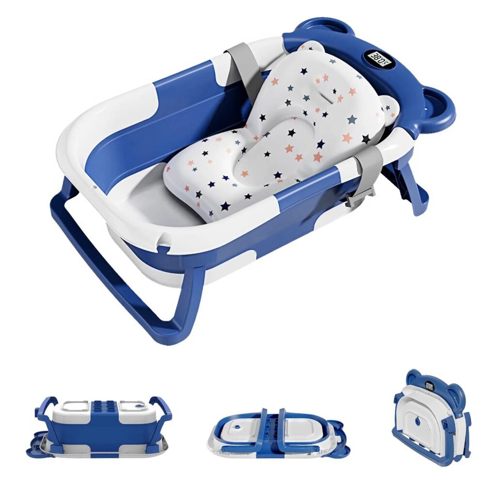 Collapsible Baby Bath with Thermometer and Cushion