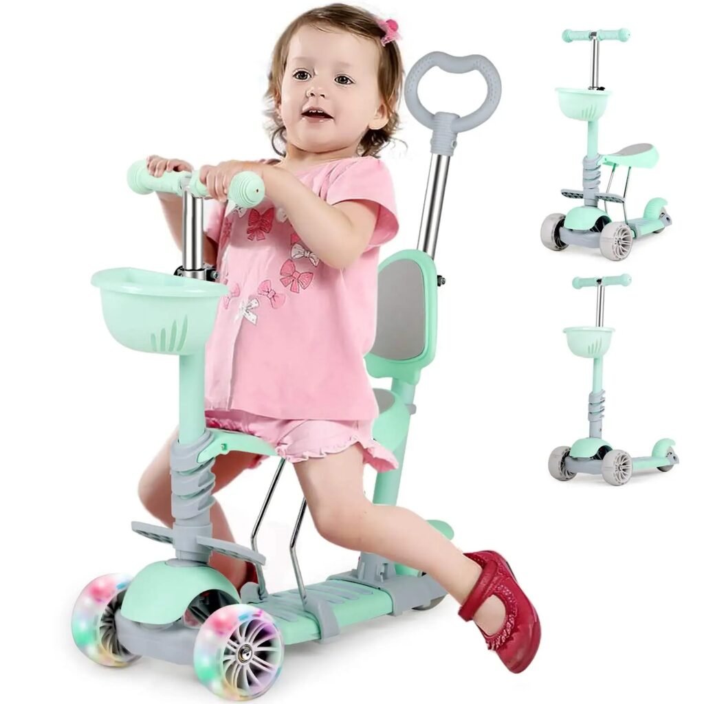 Kids Three-Wheel Scooter with Seat and LED Wheels