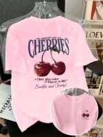 Women's Cherry Print Oversized Cotton T-Shirt