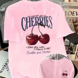 Women's Cherry Print Oversized Cotton T-Shirt