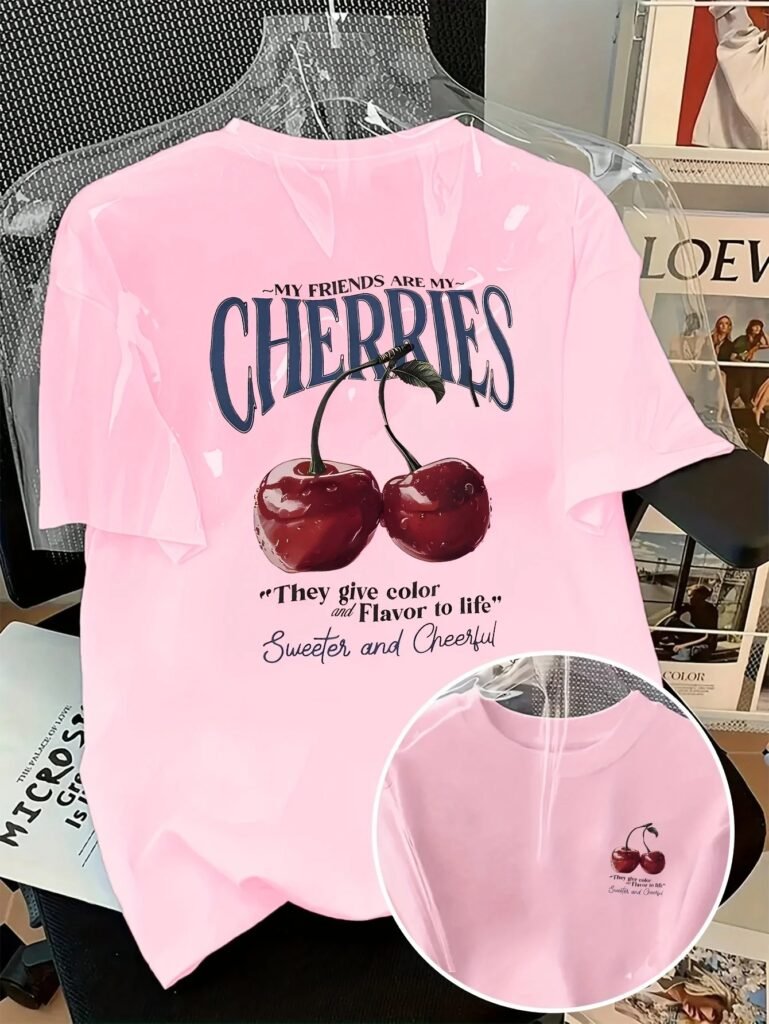Women's Cherry Print Oversized Cotton T-Shirt