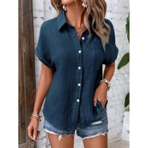 Women's Vintage Cotton Turn-Down Collar Blouse