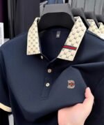 Men's Embossed Letter Polo Shirt Short Sleeve Summer Top