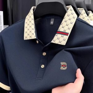 Men's Embossed Letter Polo Shirt Short Sleeve Summer Top