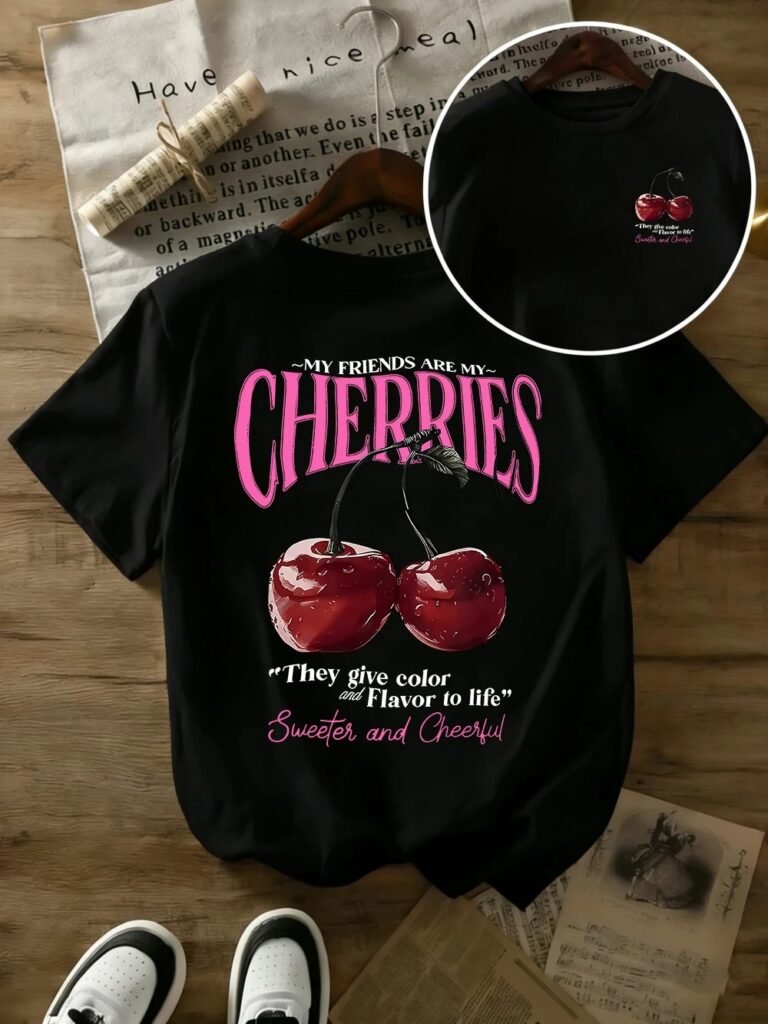 Women's Cherry Print Oversized Cotton T-Shirt