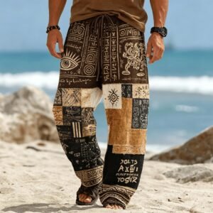 Men's Tribal Patchwork Print Boho Drawstring Trousers