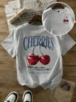 Women's Cherry Print Oversized Cotton T-Shirt