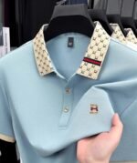 Men's Embossed Letter Polo Shirt Short Sleeve Summer Top
