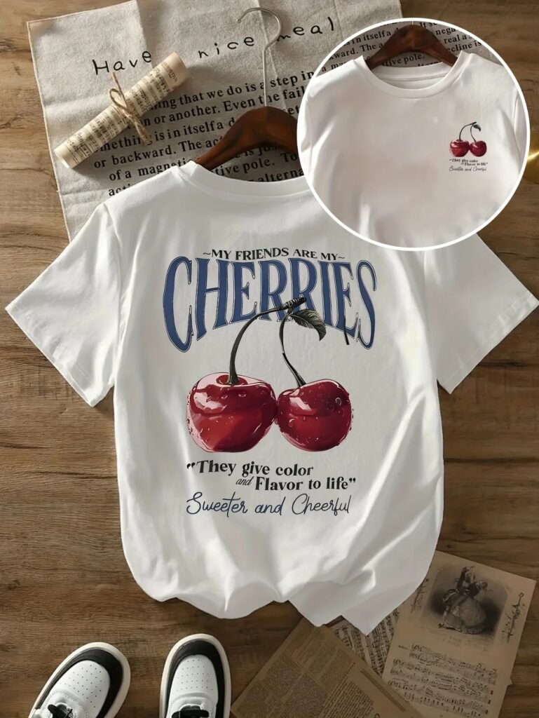 Women's Cherry Print Oversized Cotton T-Shirt