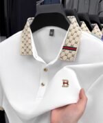 Men's Embossed Letter Polo Shirt Short Sleeve Summer Top