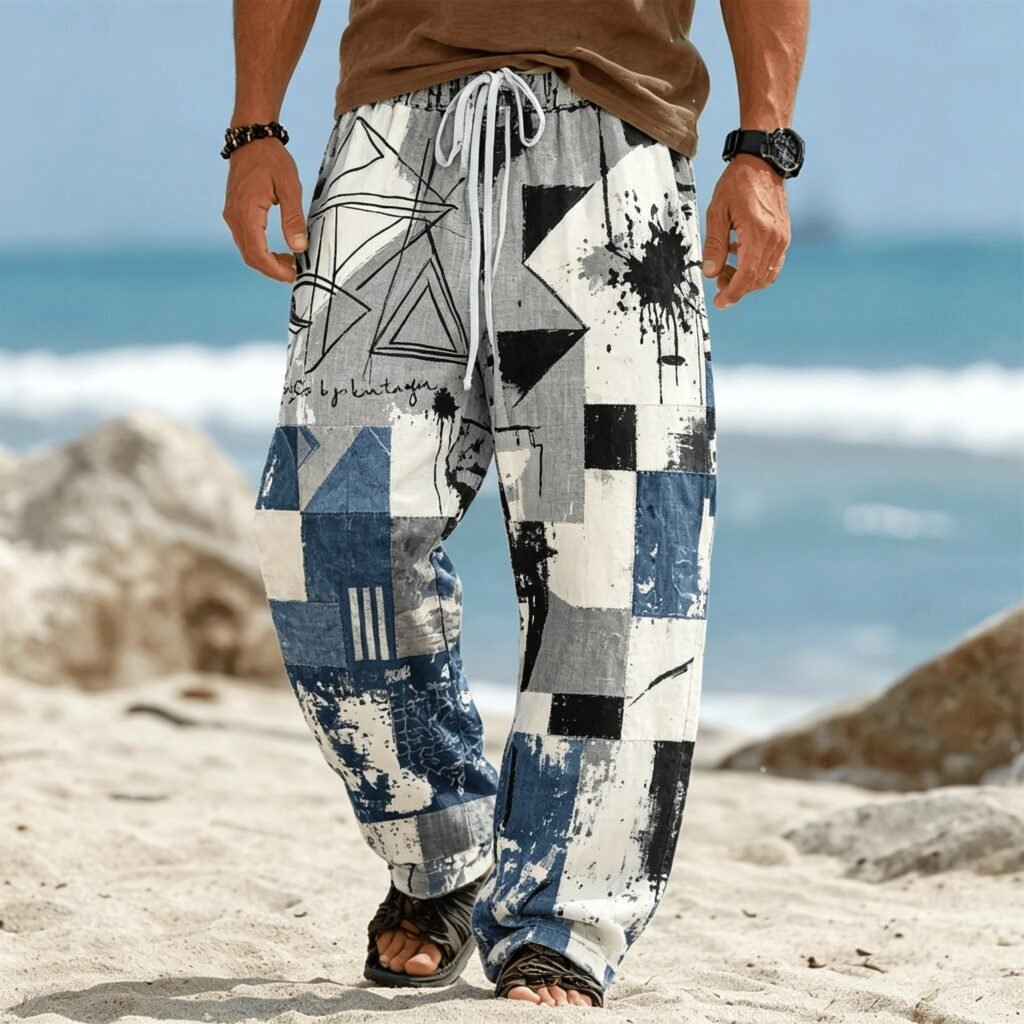 Men's Tribal Patchwork Print Boho Drawstring Trousers