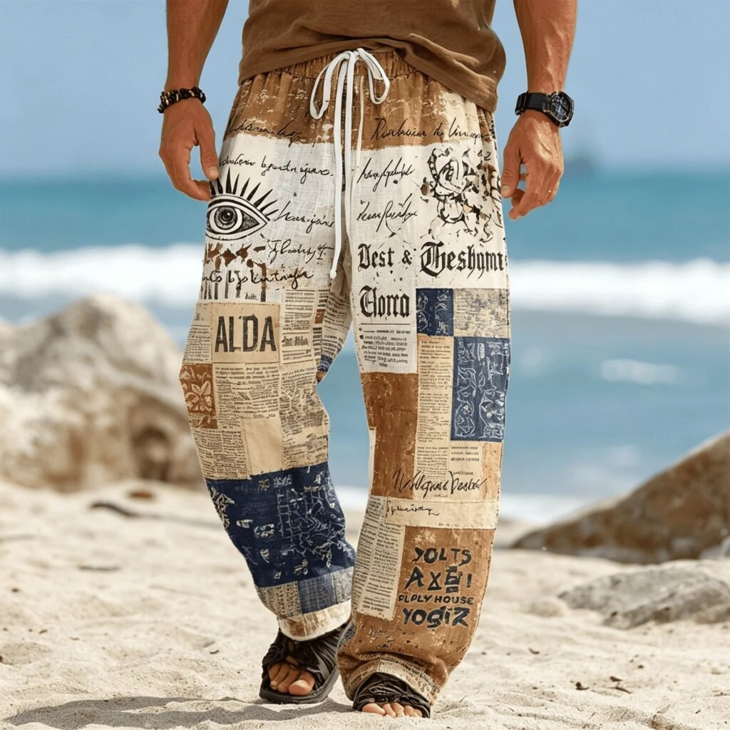 Men's Tribal Patchwork Print Boho Drawstring Trousers