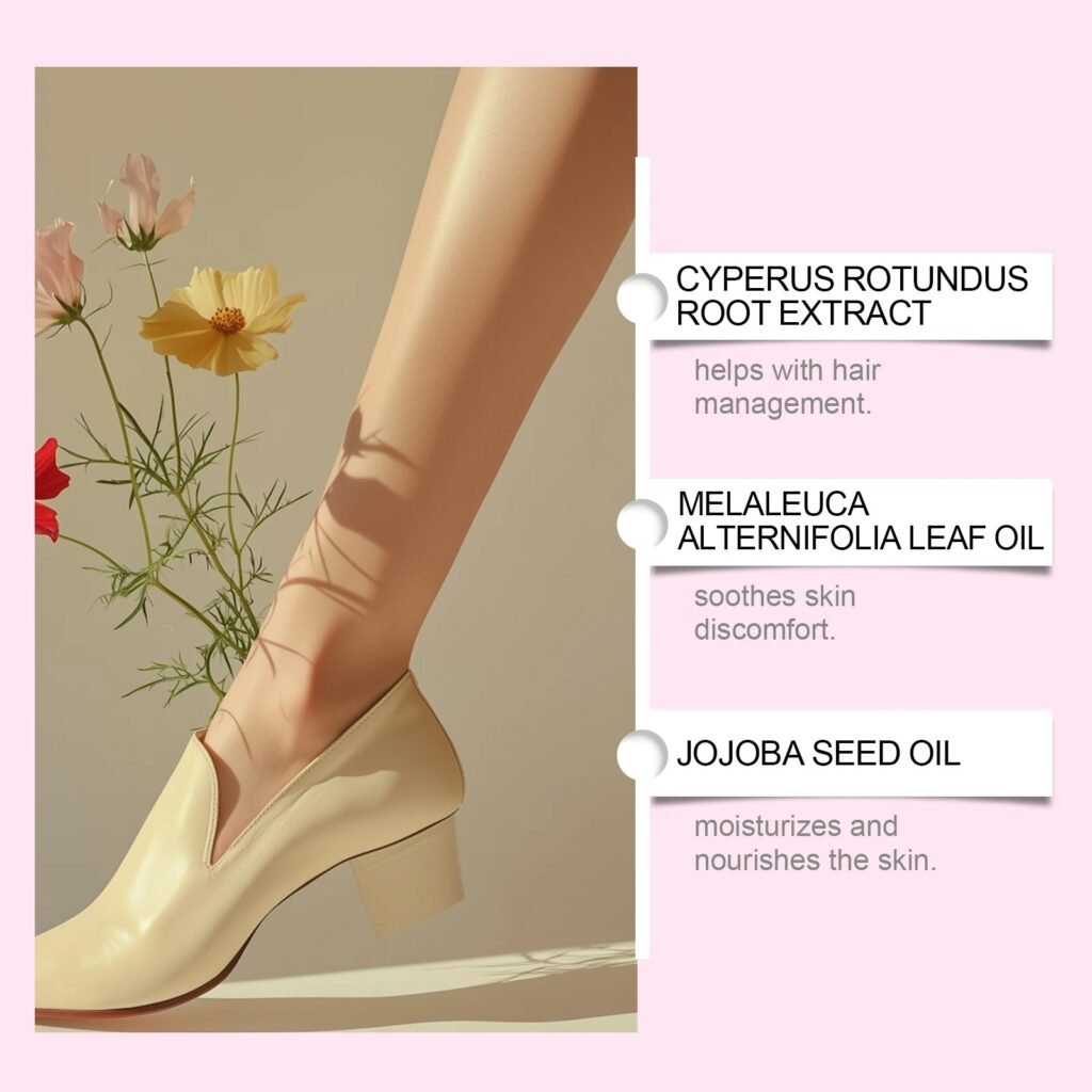 Cyperus Rotundus Oil for hair-removal routines, designed to moisturise, soothe and condition the skin for a smoother, softer-looking finish.